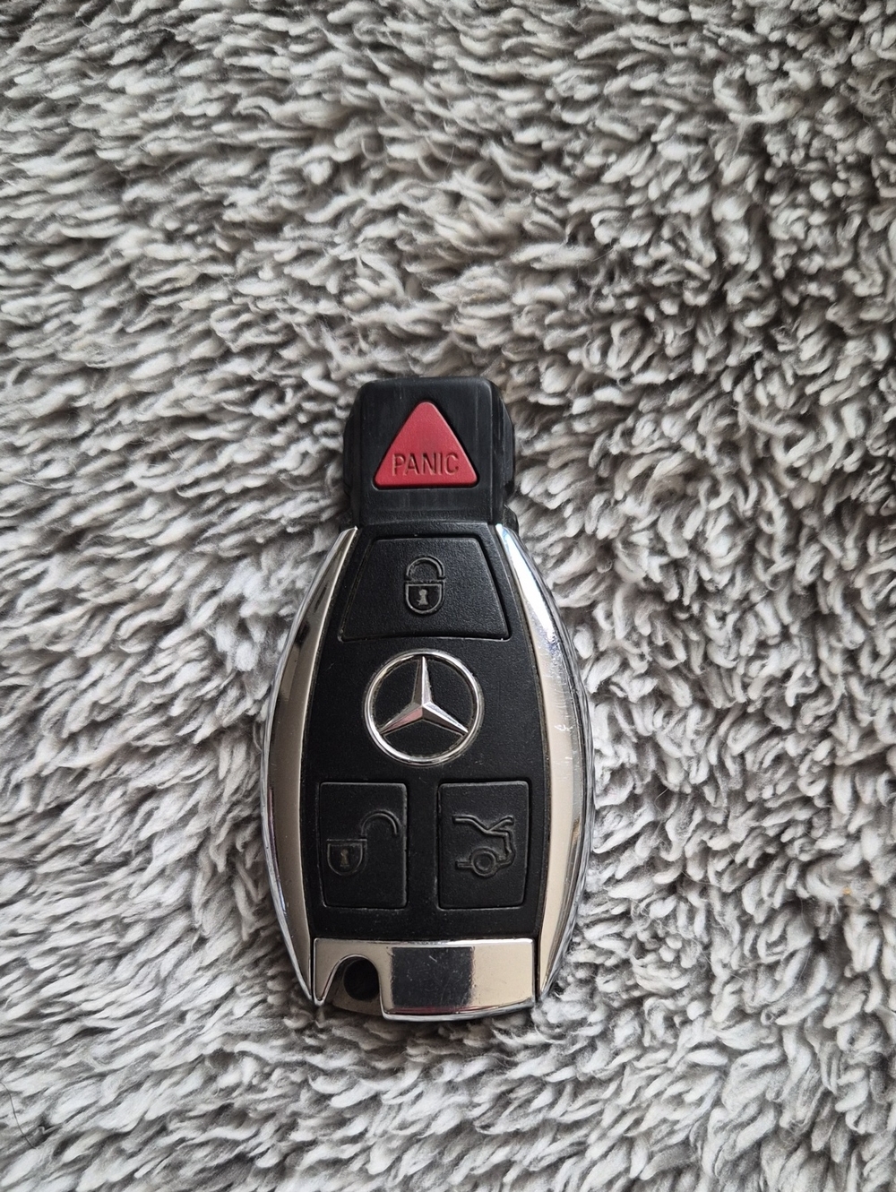 Mercedes Black and Silver Key Fob Remote with Red Panic Button
